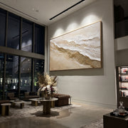 "Sandy Drift Line Relief" - Modern Heavy Impasto Geometric Abstract | White & Beige Palette Knife Painting | Luxury Horizontal Wall Art #Q 82
