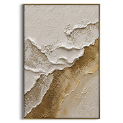 "Broken Shore Gold Relief" - Modern Heavy Impasto Landscape Artwork | White & Beige Palette Knife Painting | Luxury Vertical Wall Art #Q 83