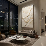 "Branching Ivory Vein Relief" - Modern Heavy Impasto Abstract Artwork | White & Beige Palette Knife Painting | Luxury Vertical Wall Art #Q 84