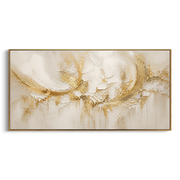 "Soft Ochre Cloud Vein Relief" - Modern Heavy Impasto Abstract Artwork | White & Beige Palette Knife Painting | Luxury Horizontal Wall Art #Q 87