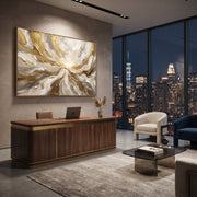 "Radiant Gilded Wave Relief" - Modern Heavy Impasto Ocean Wave Seascape | White & Gold Palette Knife Painting | Luxury Horizontal Wall Art #Q 88