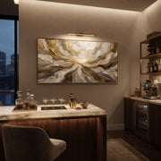 "Radiant Gilded Wave Relief" - Modern Heavy Impasto Ocean Wave Seascape | White & Gold Palette Knife Painting | Luxury Horizontal Wall Art #Q 88