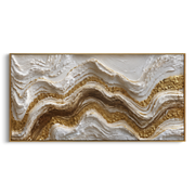 "Deep Gold Current Relief" - Modern Heavy Impasto Ocean Wave Seascape | White & Gold Palette Knife Painting | Luxury Horizontal Wall Art #Q 89