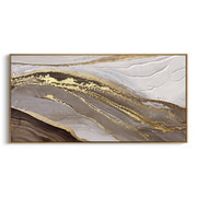 "Smoky Charcoal Gold Ridge Relief" - Modern Heavy Impasto Landscape Artwork | Grey & Gold Palette Knife Painting | Luxury Horizontal Wall Art #Q 90