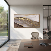 "Smoky Charcoal Gold Ridge Relief" - Modern Heavy Impasto Landscape Artwork | Grey & Gold Palette Knife Painting | Luxury Horizontal Wall Art #Q 90