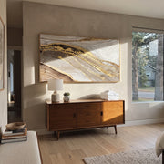 "Smoky Charcoal Gold Ridge Relief" - Modern Heavy Impasto Landscape Artwork | Grey & Gold Palette Knife Painting | Luxury Horizontal Wall Art #Q 90