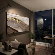 "Smoky Charcoal Gold Ridge Relief" - Modern Heavy Impasto Landscape Artwork | Grey & Gold Palette Knife Painting | Luxury Horizontal Wall Art #Q 90
