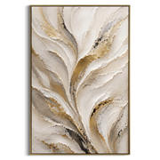 "Leafing Ivory Plume Relief" - Modern Heavy Impasto Botanical Tree Artwork | White & Beige Palette Knife Painting | Luxury Vertical Wall Art #Q 91