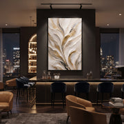 "Leafing Ivory Plume Relief" - Modern Heavy Impasto Botanical Tree Artwork | White & Beige Palette Knife Painting | Luxury Vertical Wall Art #Q 91
