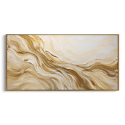 "Flowing Sand Wave Relief" - Modern Heavy Impasto Ocean Wave Seascape | Beige & White Palette Knife Painting | Luxury Horizontal Wall Art #Q 92
