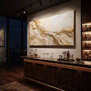 "Flowing Sand Wave Relief" - Modern Heavy Impasto Ocean Wave Seascape | Beige & White Palette Knife Painting | Luxury Horizontal Wall Art #Q 92