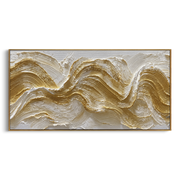 "Raised Gold Swell Relief" - Modern Heavy Impasto Ocean Wave Seascape | Gold & White Palette Knife Painting | Luxury Horizontal Wall Art #Q 93