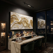 "Raised Gold Swell Relief" - Modern Heavy Impasto Ocean Wave Seascape | Gold & White Palette Knife Painting | Luxury Horizontal Wall Art #Q 93