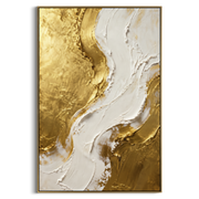 "Molten Gold Curve Relief" - Modern Heavy Impasto Abstract Artwork | Gold & White Palette Knife Painting | Luxury Vertical Wall Art #Q 94