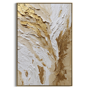 "Torn Feather Gold Relief" - Modern Heavy Impasto Abstract Artwork | White & Gold Palette Knife Painting | Luxury Vertical Wall Art #Q 95