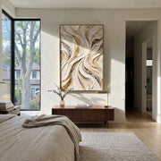 "Ivory Whirlpool Vein Relief" - Modern Heavy Impasto Abstract Artwork | White & Beige Palette Knife Painting | Luxury Vertical Wall Art #Q 96