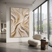 "Ivory Whirlpool Vein Relief" - Modern Heavy Impasto Abstract Artwork | White & Beige Palette Knife Painting | Luxury Vertical Wall Art #Q 96