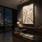"Ivory Whirlpool Vein Relief" - Modern Heavy Impasto Abstract Artwork | White & Beige Palette Knife Painting | Luxury Vertical Wall Art #Q 96