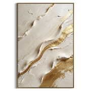 "Slanted Marble Gold Relief" - Modern Heavy Impasto Landscape Artwork | White & Gold Palette Knife Painting | Luxury Vertical Wall Art #Q 97