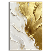 "Golden Folded Drapery Relief" - Modern Heavy Impasto Abstract Artwork | Gold & White Palette Knife Painting | Luxury Vertical Wall Art #Q 98
