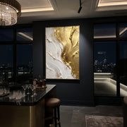 "Golden Folded Drapery Relief" - Modern Heavy Impasto Abstract Artwork | Gold & White Palette Knife Painting | Luxury Vertical Wall Art #Q 98