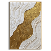 "White River Gold Bank Relief" - Modern Heavy Impasto Landscape Artwork | White & Gold Palette Knife Painting | Luxury Vertical Wall Art #Q 99