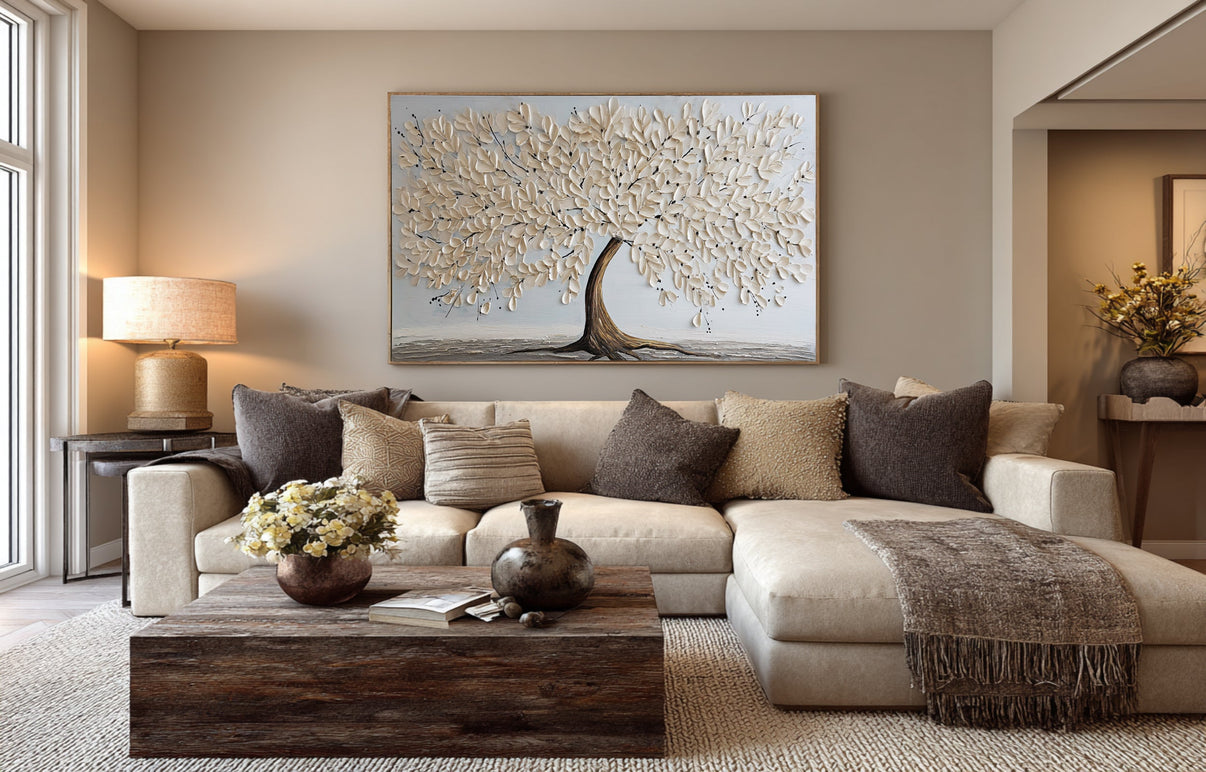 3D Textured Tree Canvas Art — Front View | Abstract Oil Painting for Home Decor