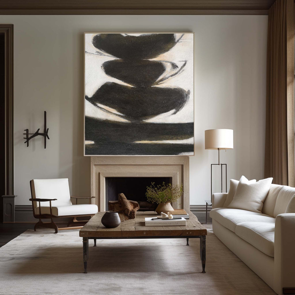 Abstract Black And White Oil Painting #ABAV180 — Front View | Abstract Oil Painting for Home Decor
