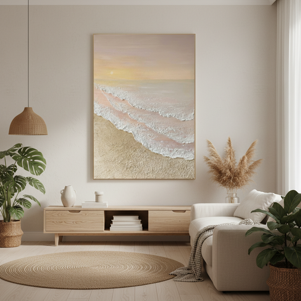 3D Textured Beach Art — Front View | Abstract Oil Painting for Home Decor