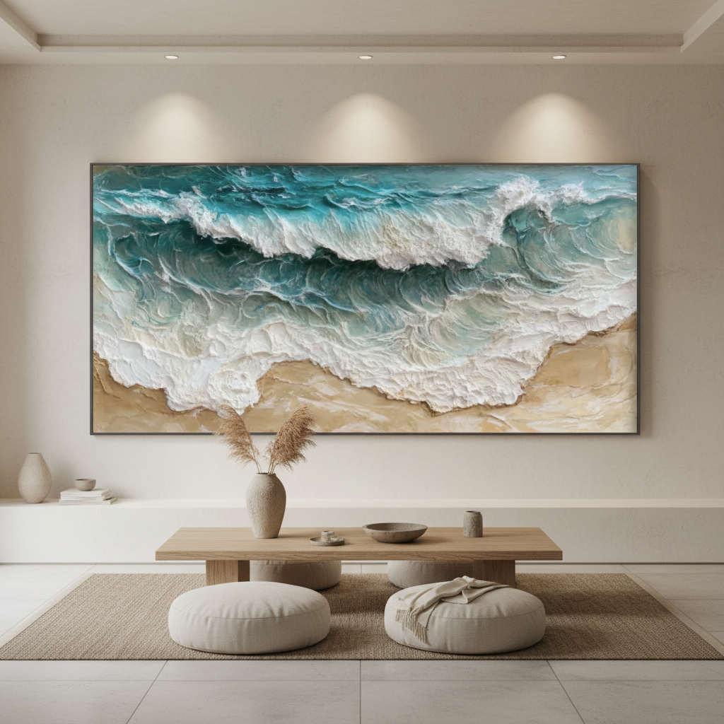 3D Ocean Wave | Coastal Beach Scene Oil #CC... | Canvas Art | QSQart — Front View | Abstract Oil Painting for Home Decor