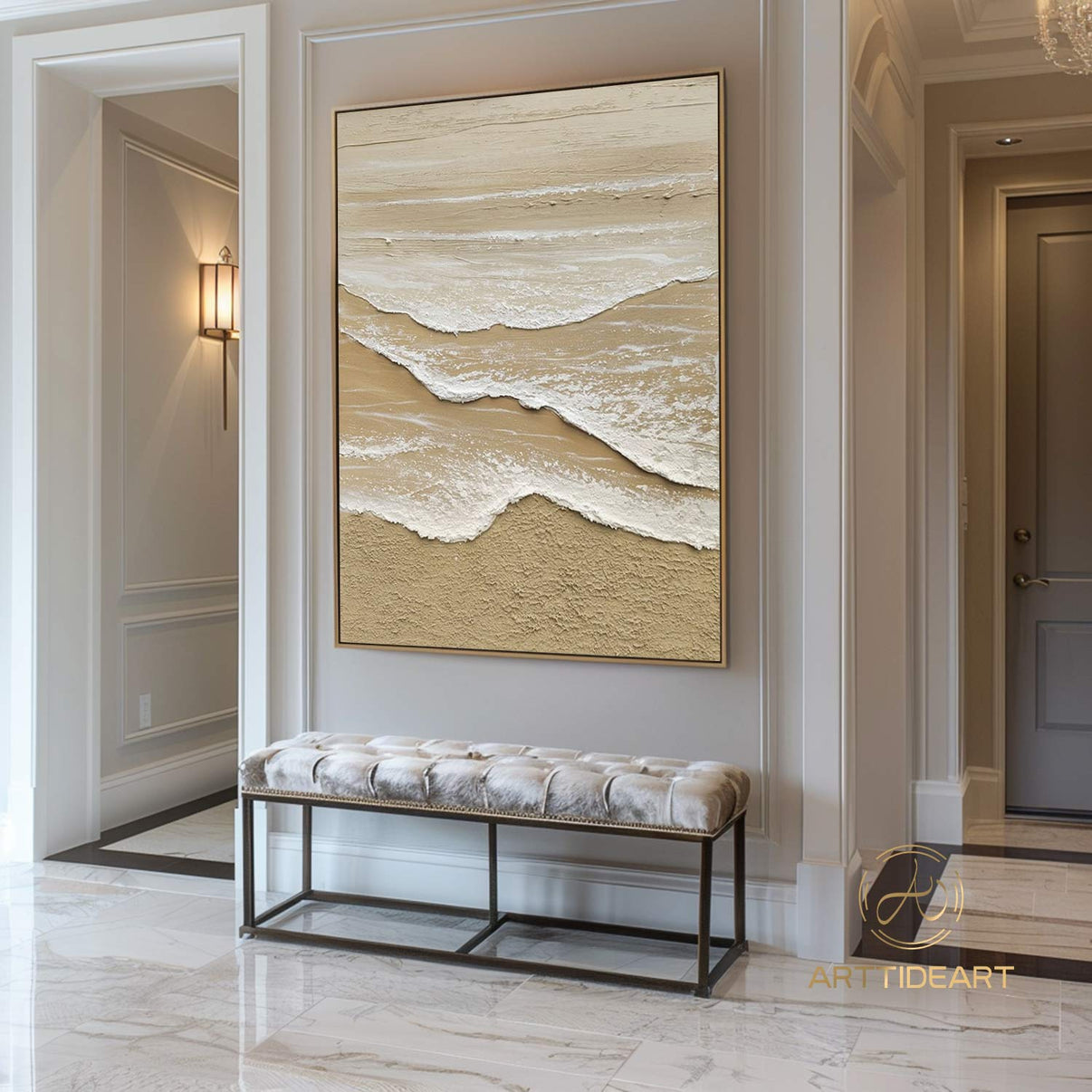 Beach Art #cz029 | Hand-Painted Canvas Art | QSQart — Front View | Abstract Oil Painting for Home Decor