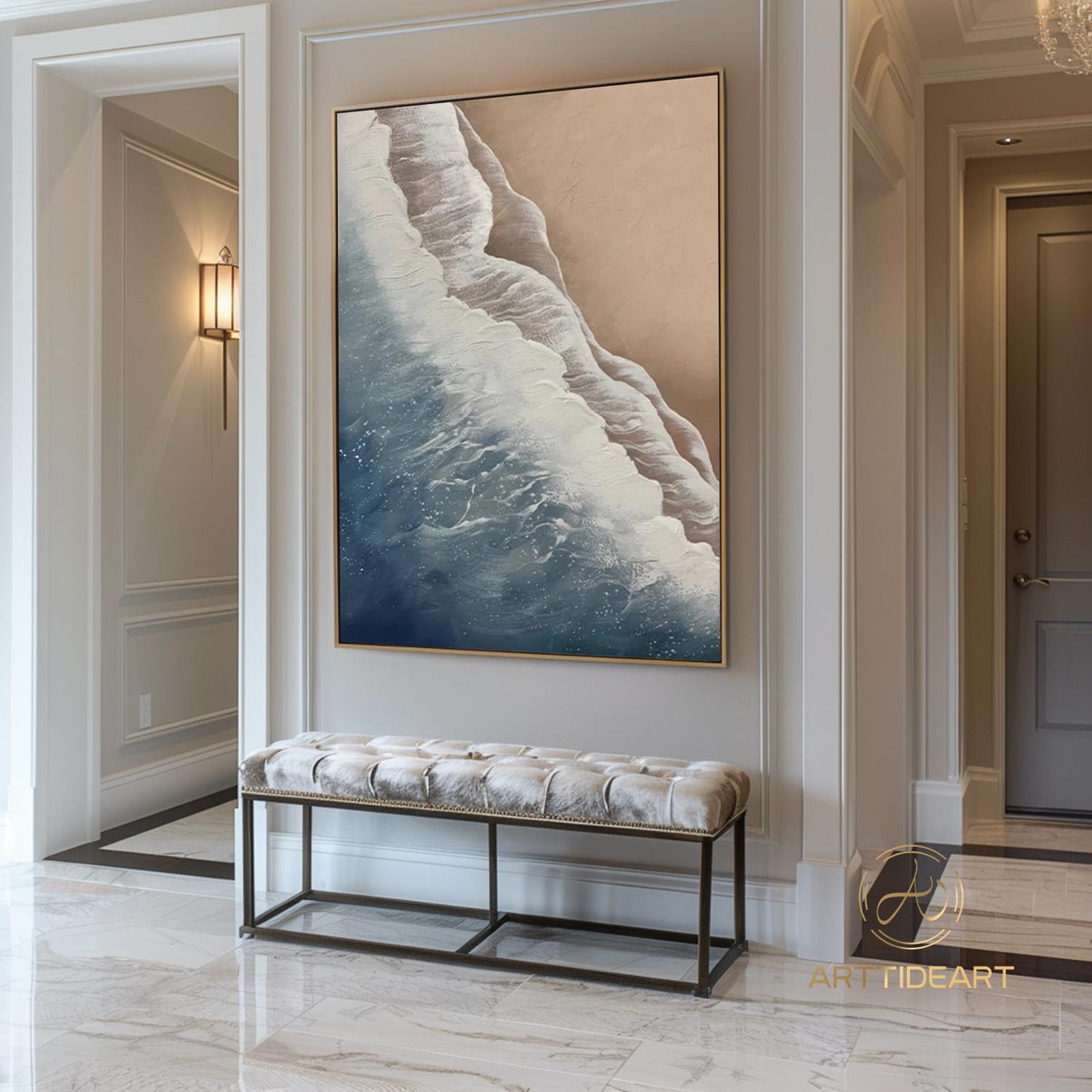 Beach Art #cz023 | Hand-Painted Canvas Art | QSQart — Front View | Abstract Oil Painting for Home Decor