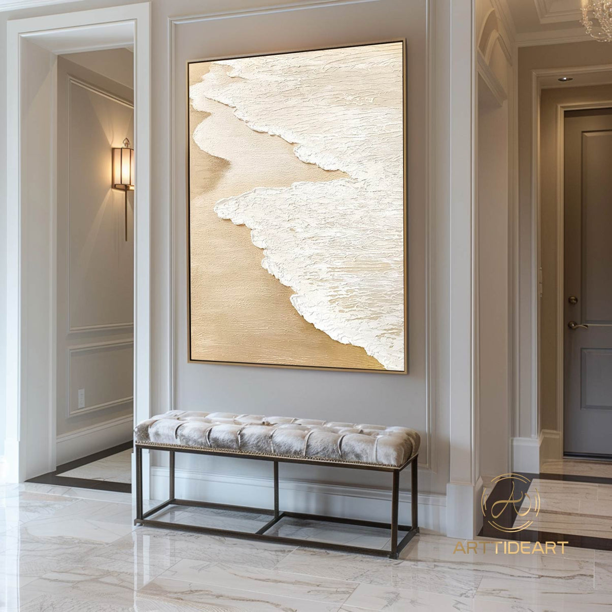 Beach Art #cz011 | Hand-Painted Canvas Art | QSQart — Front View | Abstract Oil Painting for Home Decor