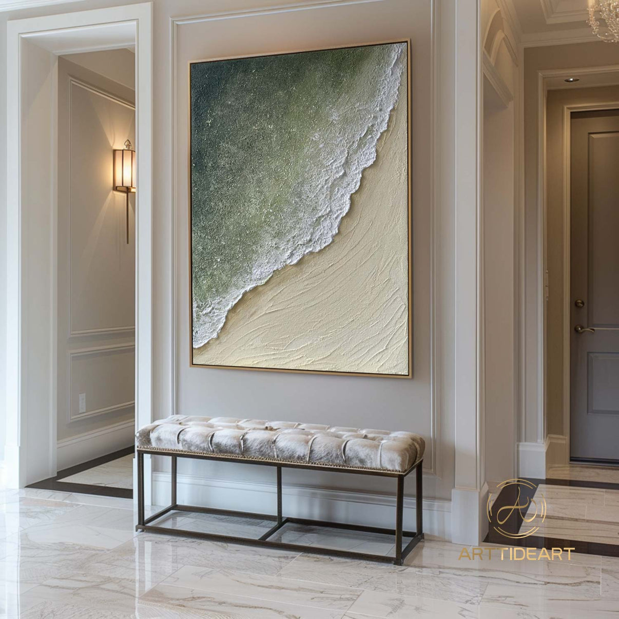 Beach Art #cz022 | Hand-Painted Canvas Art | QSQart — Front View | Abstract Oil Painting for Home Decor