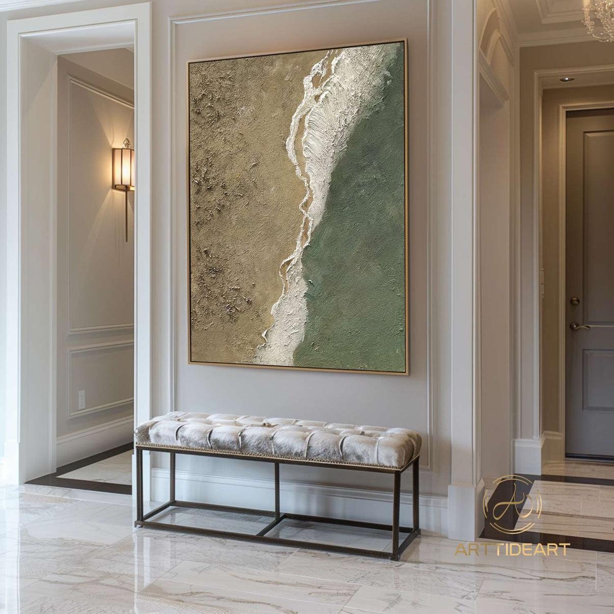 Beach Art #cz028 | Hand-Painted Canvas Art | QSQart — Front View | Abstract Oil Painting for Home Decor