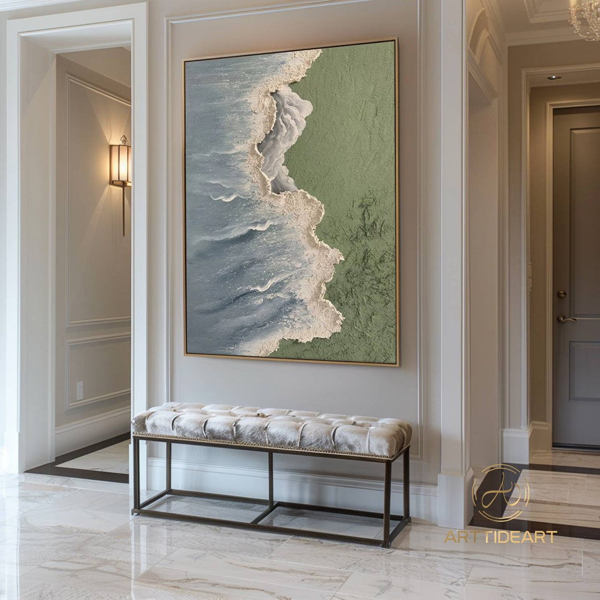 Beach Art #cz024 | Hand-Painted Canvas Art | QSQart — Front View | Abstract Oil Painting for Home Decor