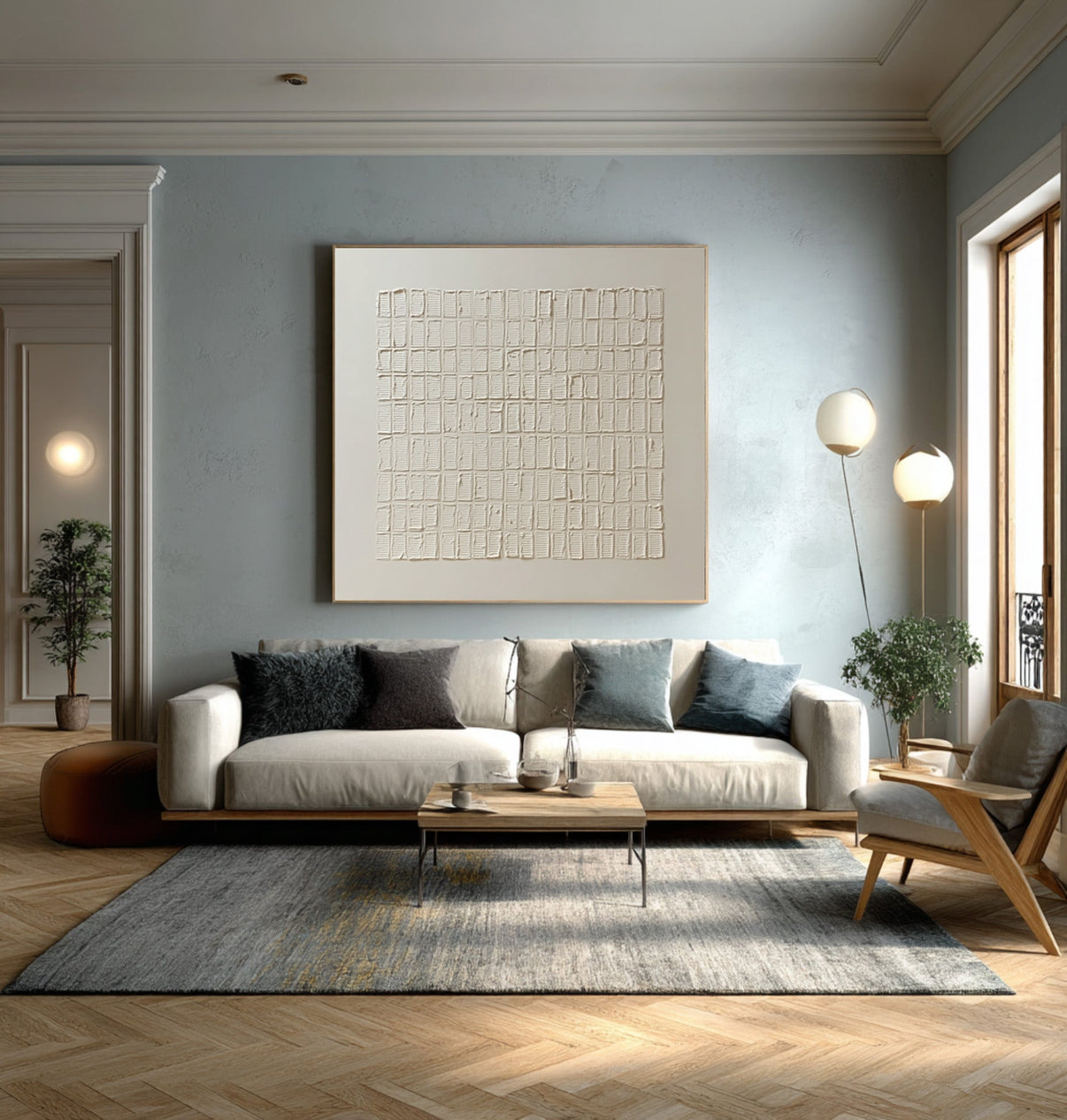 Abstract Geometric Painting Neutral Home Art #WG 058 — Front View | Abstract Oil Painting for Home Decor