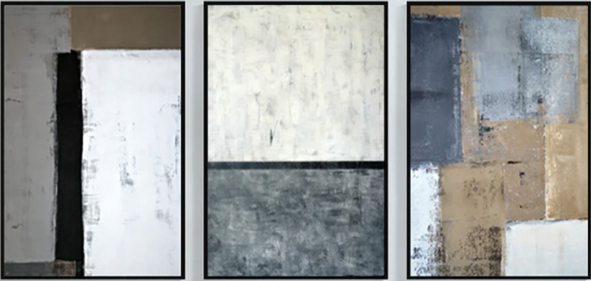3 Piece Abstract Wall Art Set | Large Neutral Geometric Canvas #ZZ 265